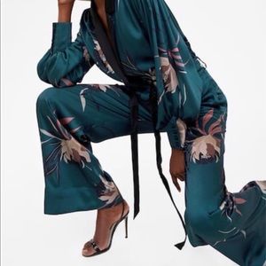 NWT Zara Floral Satin High Waist Pants